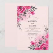 Invitation Mariage de printemps à l'aquarelle rose vif (Devant / Derrière)