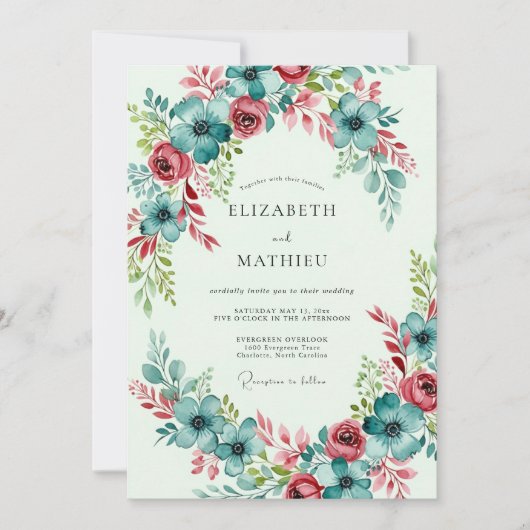Invitation Mariage de printemps abondant sarcelle (Devant)