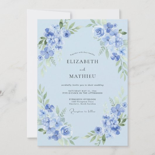 Invitation Mariage de printemps aérien bleu doux (Devant)