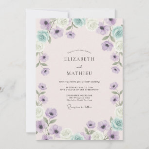 Invitation Mariage de printemps Anémone délicate lavande