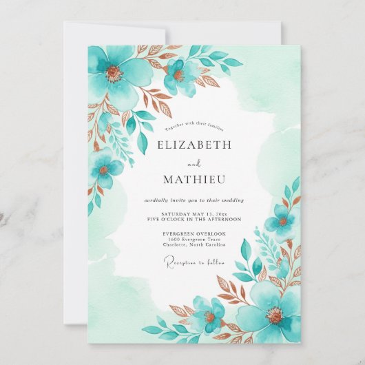 Invitation Mariage de printemps Aqua Serene (Devant)