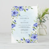 Invitation Mariage de printemps aquarelle bleu barbeau (Debout devant)