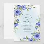 Invitation Mariage de printemps aquarelle bleu barbeau (Devant / Derrière)