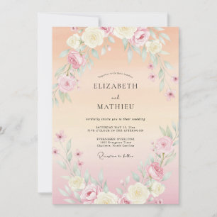 Invitation Mariage de printemps au lavis de pêche radiante