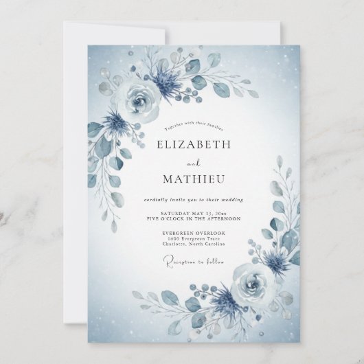Invitation Mariage de printemps aux fleurs bleues (Devant)