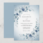 Invitation Mariage de printemps aux fleurs bleues (Devant / Derrière)