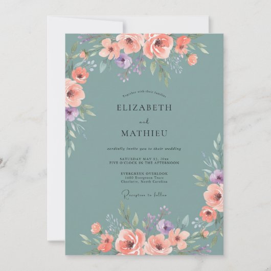 Invitation Mariage de printemps aux fleurs de pêche (Devant)