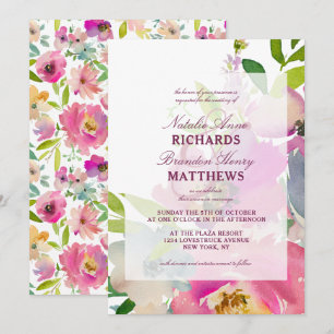 Invitation Mariage de printemps aux fleurs épanouies Menthe e