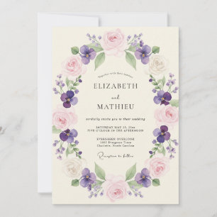 Invitation Mariage de printemps aux fleurs roses de lavande