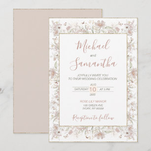Invitation Mariage de printemps aux fleurs sauvages rose poud