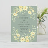 Invitation Mariage de printemps aux fleurs vert sauge (Debout devant)