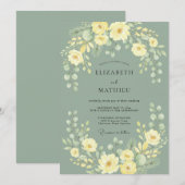 Invitation Mariage de printemps aux fleurs vert sauge (Devant / Derrière)