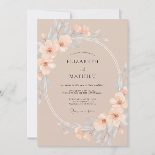 Invitation Mariage de printemps aux murmures de pêche (Devant)