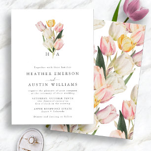 Invitation Mariage de printemps avec monogramme