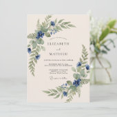 Invitation Mariage de printemps bio bleu marine (Debout devant)