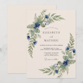 Invitation Mariage de printemps bio bleu marine (Devant / Derrière)