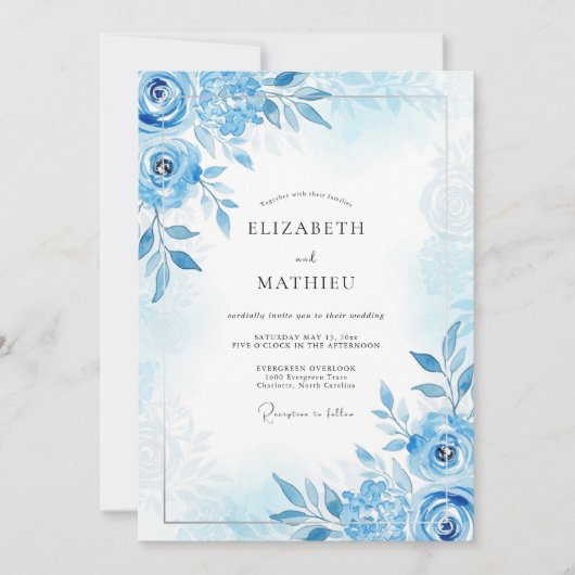 Invitation Mariage de printemps bleu azur impressionniste (Devant)