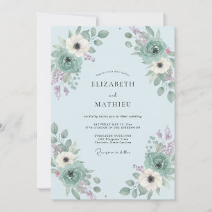 Invitation Mariage de printemps bleu clair immaculé