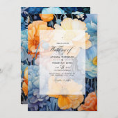 Invitation Mariage de printemps bleu et orange pâle (Devant / Derrière)