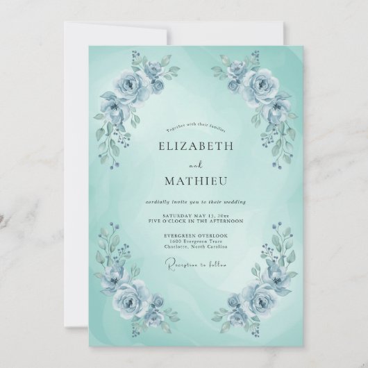 Invitation Mariage de printemps bleu mint éthéré (Devant)