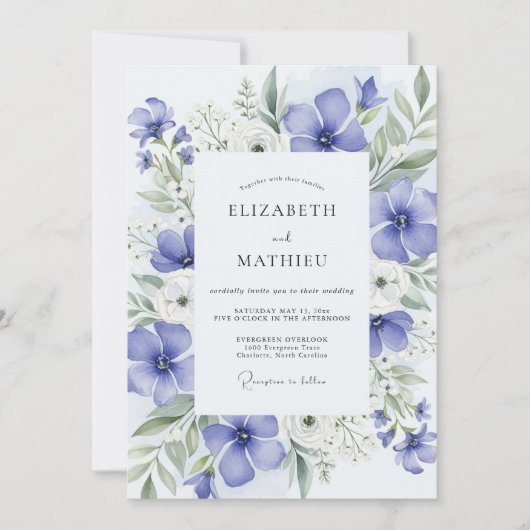 Invitation Mariage de printemps bleu pervenche éthéré (Devant)