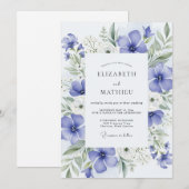 Invitation Mariage de printemps bleu pervenche éthéré (Devant / Derrière)