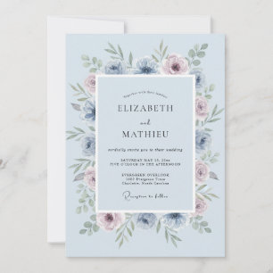Invitation Mariage de printemps bleu poudré et rosé