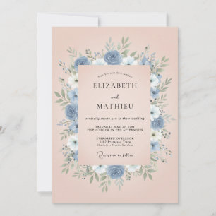 Invitation Mariage de printemps bleu poussiéreux poli