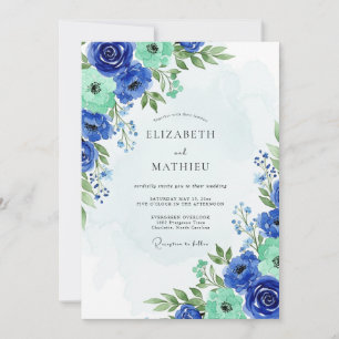 Invitation Mariage de printemps bleu royal luxuriant botaniqu
