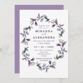 Invitation Mariage de printemps Boho violet et vert fleuri (Devant / Derrière)