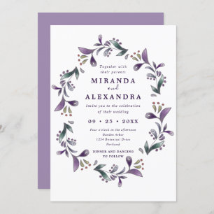 Invitation Mariage de printemps Boho violet et vert fleuri