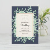 Invitation Mariage de printemps botanique bleu marine (Debout devant)