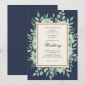Invitation Mariage de printemps botanique bleu marine (Devant / Derrière)