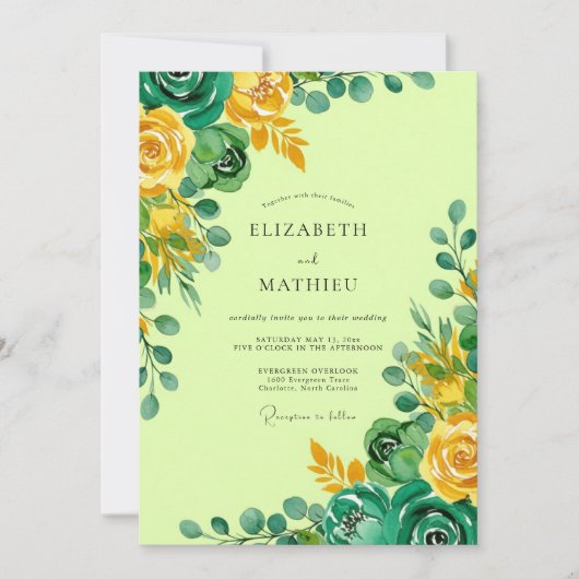 Invitation Mariage de printemps botanique vert citron luxuria (Devant)