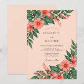 Invitation Mariage de printemps botanique vibrant pêche (Devant / Derrière)