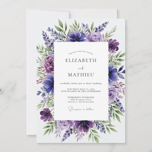 Invitation Mariage de printemps botanique violet améthyste (Devant)