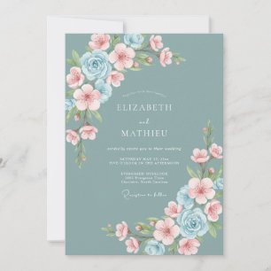 Invitation Mariage de printemps captivant sarcelle poussiéreu