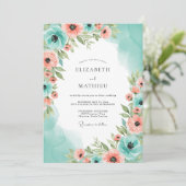 Invitation Mariage de printemps céleste pêche sarcelle (Debout devant)