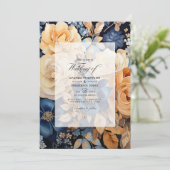 Invitation Mariage de printemps champagne, marine et Brown fl (Debout devant)