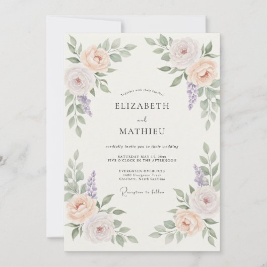 Invitation Mariage de printemps charmant aux pêches (Devant)