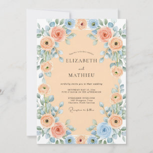 Invitation Mariage de printemps charmant bleu abricot
