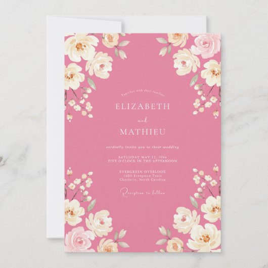 Invitation Mariage de printemps charmant rose (Devant)