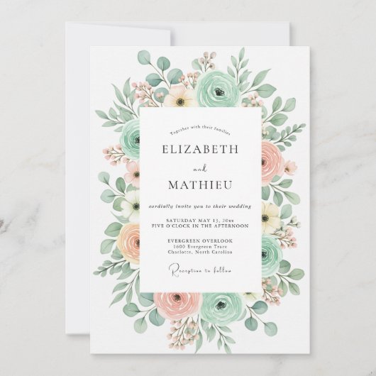 Invitation Mariage de printemps charmant vert menthe (Devant)