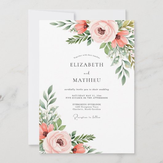 Invitation Mariage de printemps corail éthéré rose (Devant)