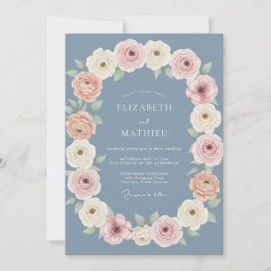 Invitation Mariage de printemps dans une esthétique bleu pous