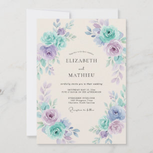 Invitation Mariage de printemps délicat à la lavande mentholé