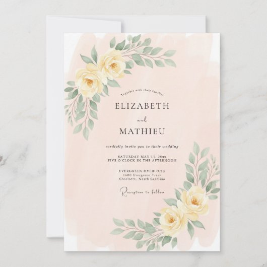 Invitation Mariage de printemps délicat jaune pâle (Devant)