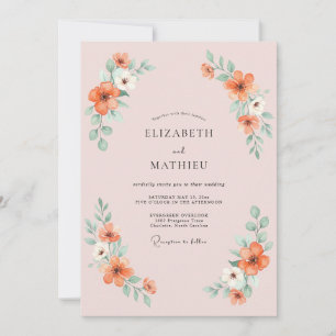 Invitation Mariage de printemps délicat orange rose