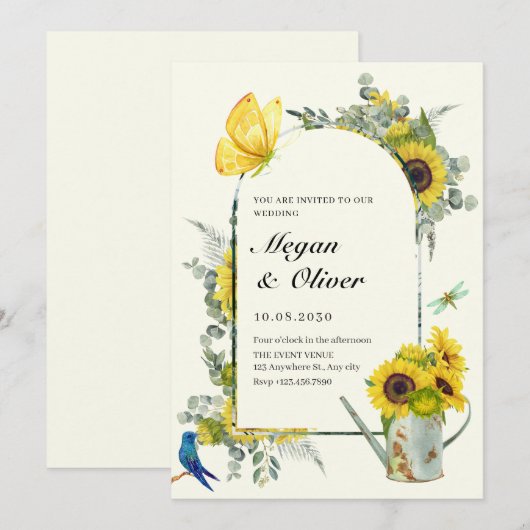 Invitation Mariage de printemps des fleurs de soleil (Devant / Derrière)