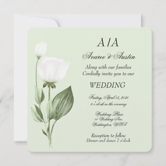 Invitation Mariage de printemps des Tulipes blanches (Devant)